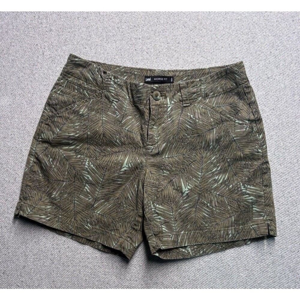 Lee Midrise Fit Women's Shorts Size 4 Medium Olive Green Palm Leaf Tropical